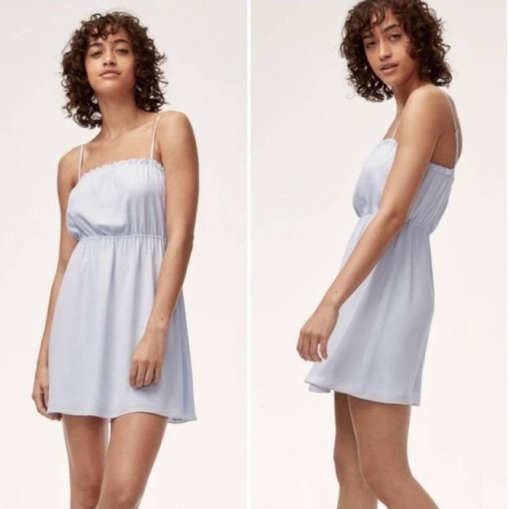 Aritzia Sunday Best Blixen Ruffle Trim Popover Mini Dress Periwinkle Blue Size M